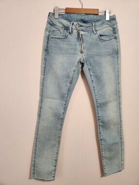 G-Star RAW Lynn Zip Mid Skinny Exposed Fly Raw Hem Light Wash Denim Jeans 28